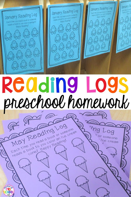 Reading Logs for preschool, pre-k, and kindergarten (the perfect homework for little learners) A fun way to get kids to read more at home!