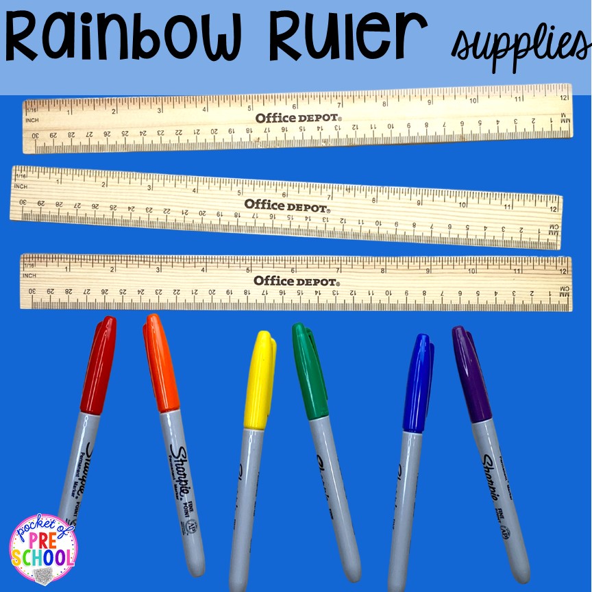Rainbow ruler supplies for non-standard measurement for preschool, pre-k, and kindergarten students.