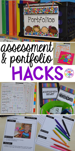 Organization HACKS to make student portfolios and assessments easier. For preschool, pre-k, and kindergarten.