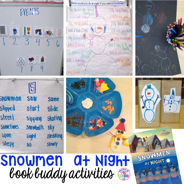 Snowmen at Night book activities and FREE retelling story cards! Perfect for preschool, pre-k, and kindergarten. #snowmenatnight #preschool #prek