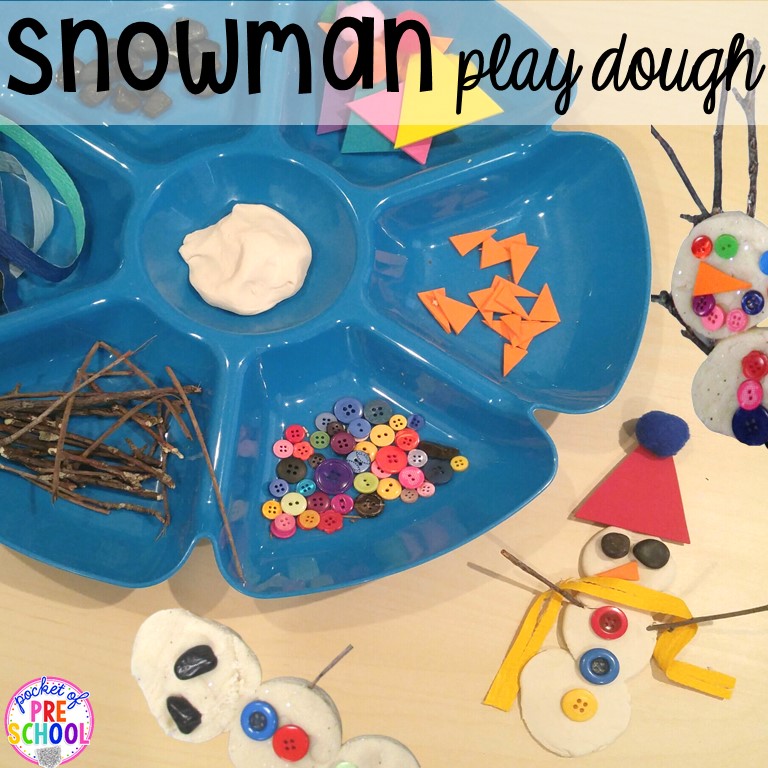 Snowman at Night playdough tray is a fun book extension or book buddy activity for preschool, pre-k, or kindergarten.
