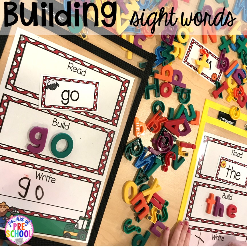 Building sight words farm style puzzle plus more fun farm literacy activities for my preschool, prek, and kindergarten kiddos. #farmtheme #preschool