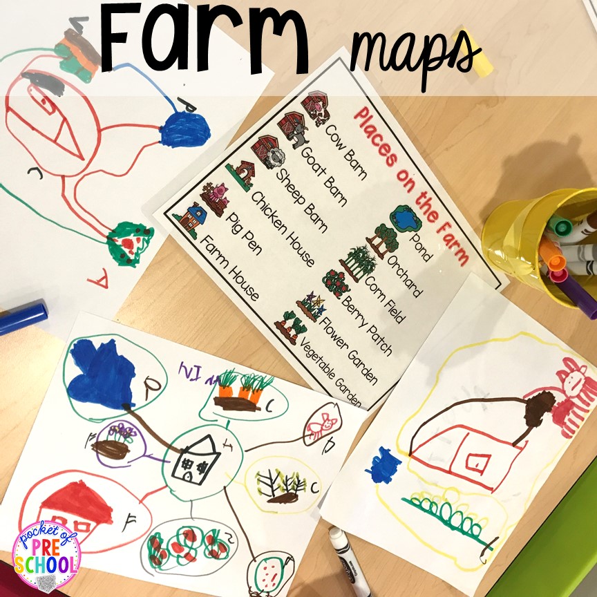 Making farm maps more fun farm math & science activities for my preschool, prek, and kindergarten kiddos. #farmtheme #preschool