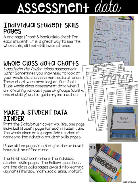 Make assessments & student portfolios easy and manageable using a student data binder! Just print, assess, record, and file! Perfect for preschool, pre-k, and kindergarten