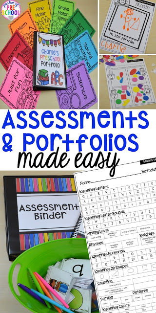Make assessments & portfolios easy and manageable! Just print, assess, record, and file! Perfect for preschool, pre-k, and kindergarten.