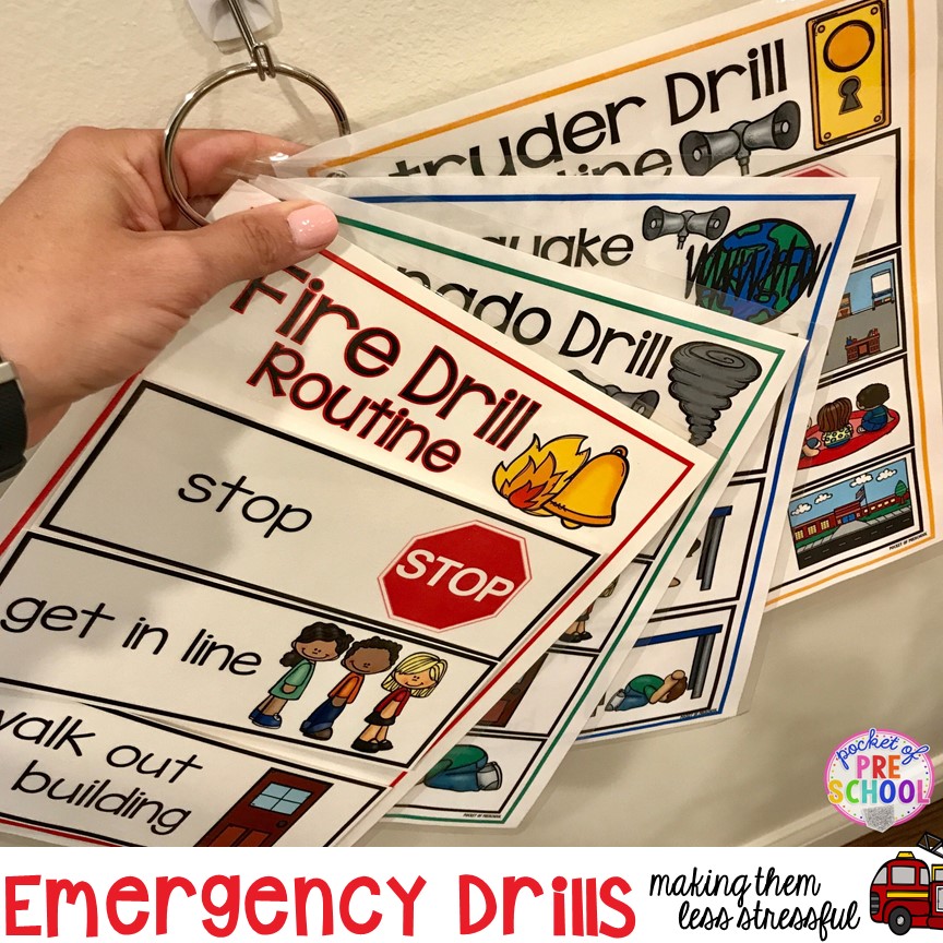 Visuals and supports to make fire drill and other emergency drills less stressful and scary for kids in your preschool, pre-k, and kindergarten classrooms.