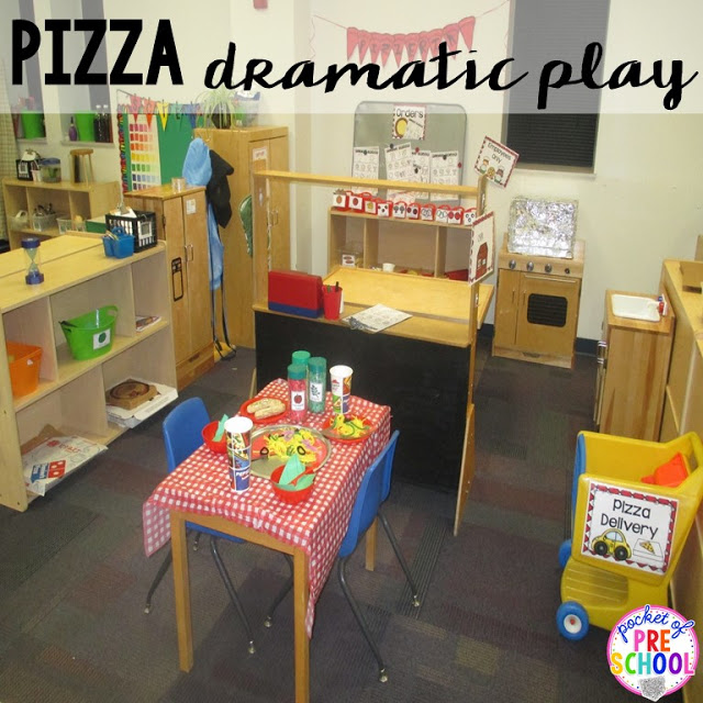Pizza restaurant dramatic play perfect for a pizza theme in a preschool, pre-k, and kindergarten classroom.