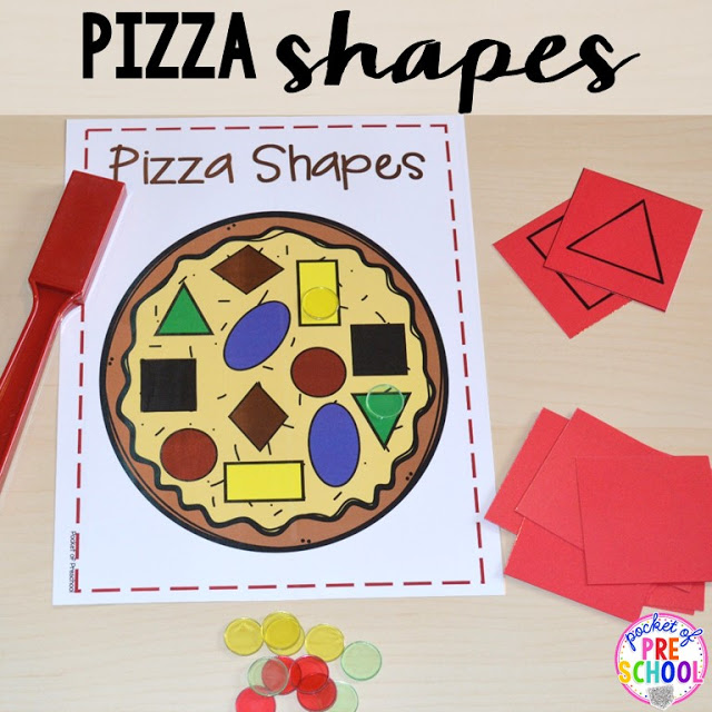 Pizza shape game perfect for a pizza theme in a preschool, pre-k, and kindergarten classroom.