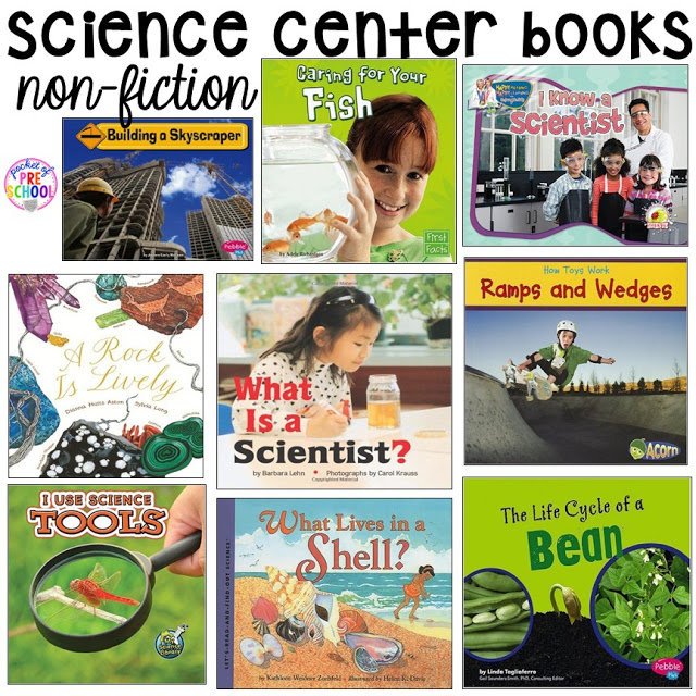 Book list for the science center (with freebies) in your early childhood classroom.