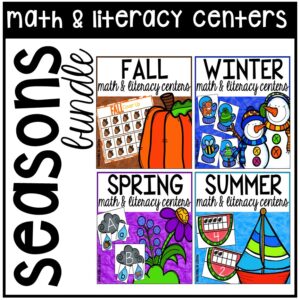 Seasons math and literacy centers designed for preschool, pre=k, and kindergarten.