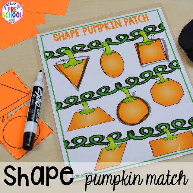 Pumpkin 2D shape trace game! Fall math, literacy, fine motor, art, sensory, and dramatic play activities for your preschool, pre-k, and kindergarten classroom.