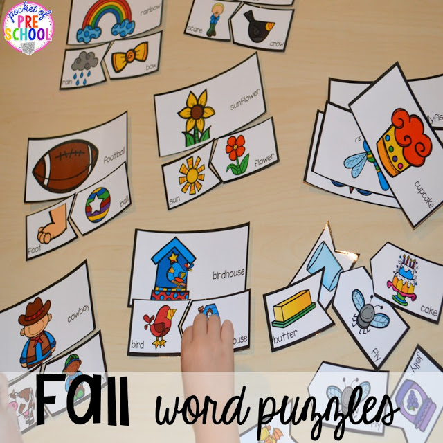 Fall math, literacy, fine motor, art, sensory, and dramatic play activities for your preschool, pre-k, and kindergarten classroom.