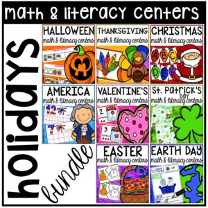 Holiday Math and Literacy Center Bundles designed for preschool, pre-k, and kindergarten students. #centertime #mathcenters #litreacycenters