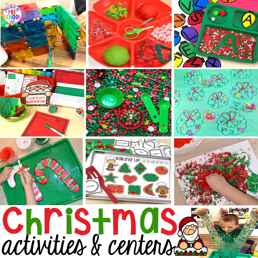 My go to Christmas themed math, writing, fine motor, sensory, reading, and science activities for preschool and kindergarten.