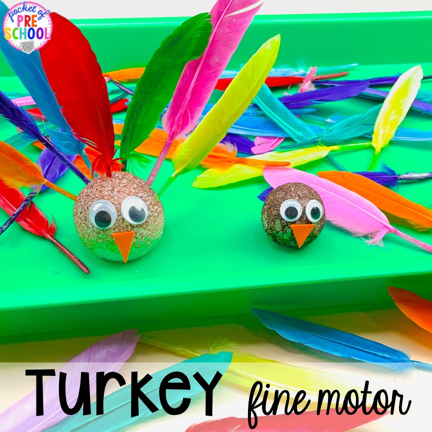 Turkey Fine Motor! Thanksgiving and turkey themed activities and centers for preschool, pre-k, and kindergarten. (math, literacy, fine motor, character, and more).
