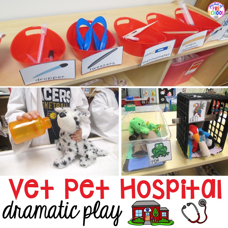 Vet Pet Hospital Dramatic Play for preschool, pre-k, and kindergarten. Tips, tricks, and fun ideas for your classroom.