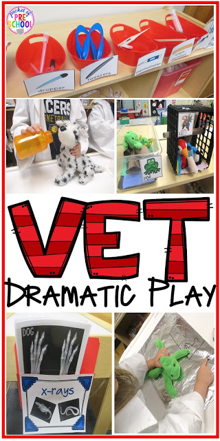 Vet Pet Hospital Dramatic Play for preschool, pre-k, and kindergarten. Tips, tricks, and fun ideas for your classroom.