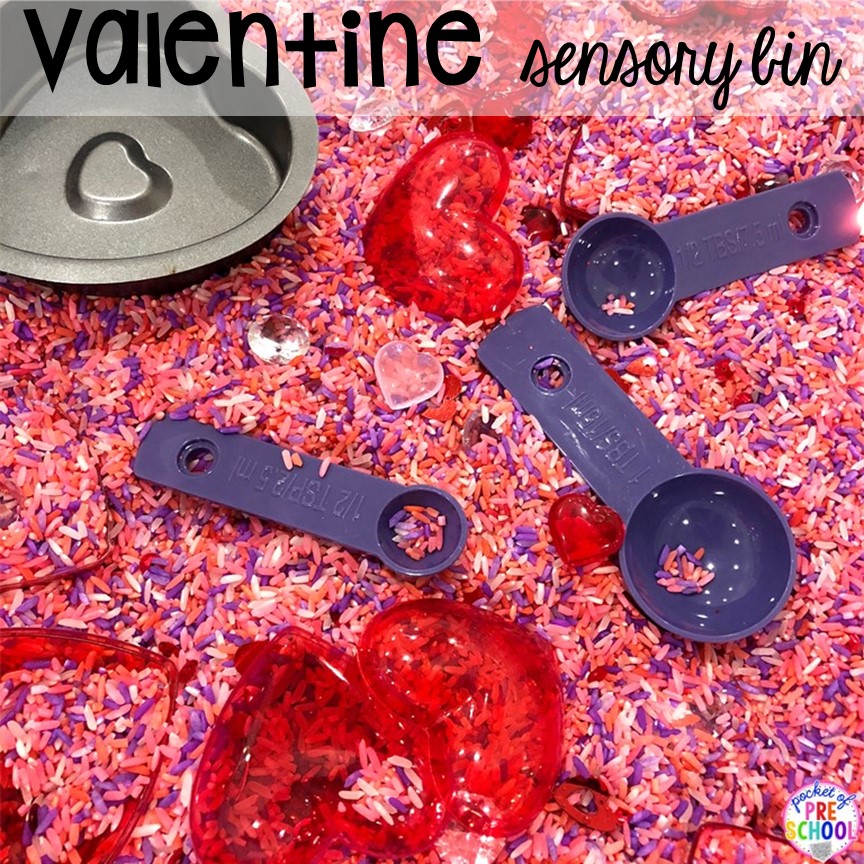 Valentine's Day sensory bin plus all my favorite Valentine's Day themed writing, math, fine motor, sensory, literacy, and science activities for preschool and kindergarten.