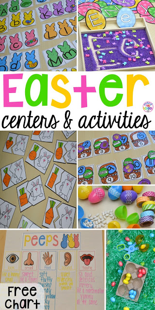 Peeps 5 senses and taste test FREEBIE plus all my favorite Easter themed writing, math, fine motor, sensory, literacy, art, STEM, and science activities for preschool, pre-k, and kindergarten.