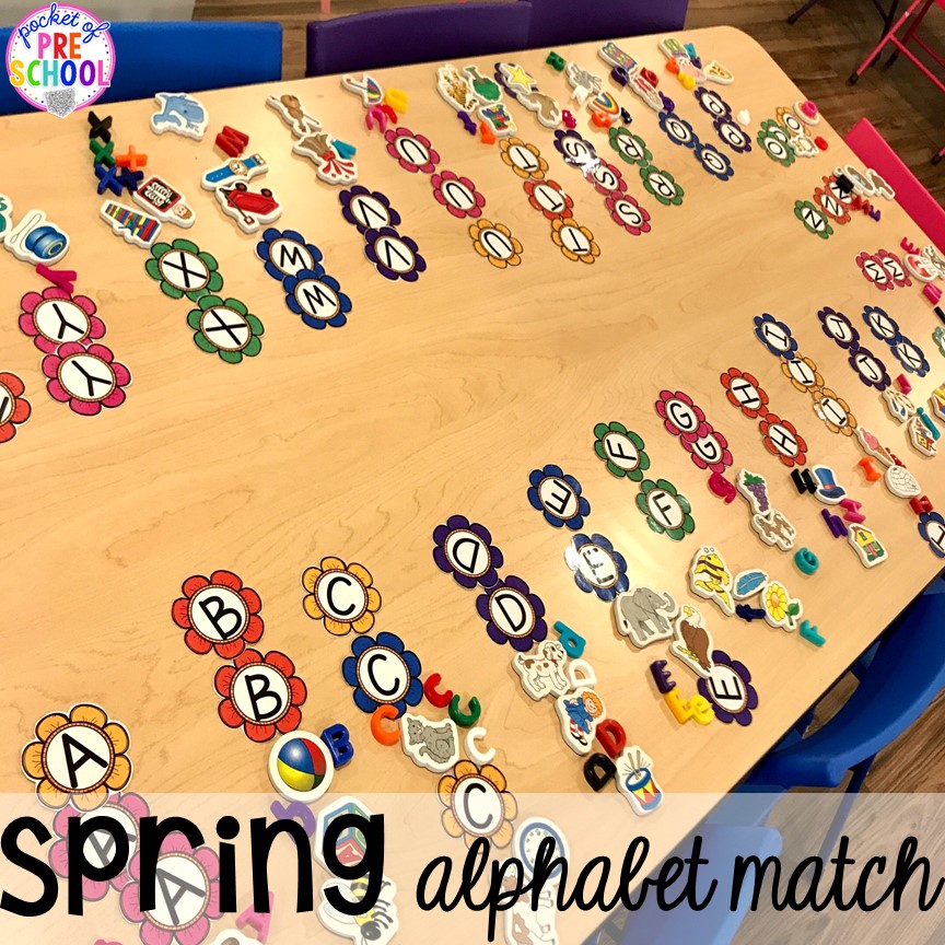 Spring alphabet match game plus Plant Needs and Life Cycle Posters FREEBIE. Prefect for preschool, pre-k, and kindergarten.