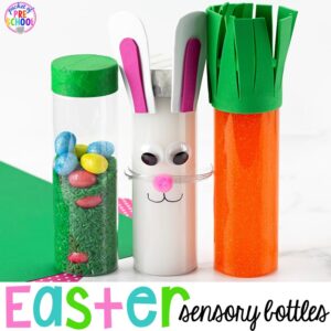 Easter Sensory Bottles! Easter-themed activities and centers preschool, pre-k, and kindergarten students will love.