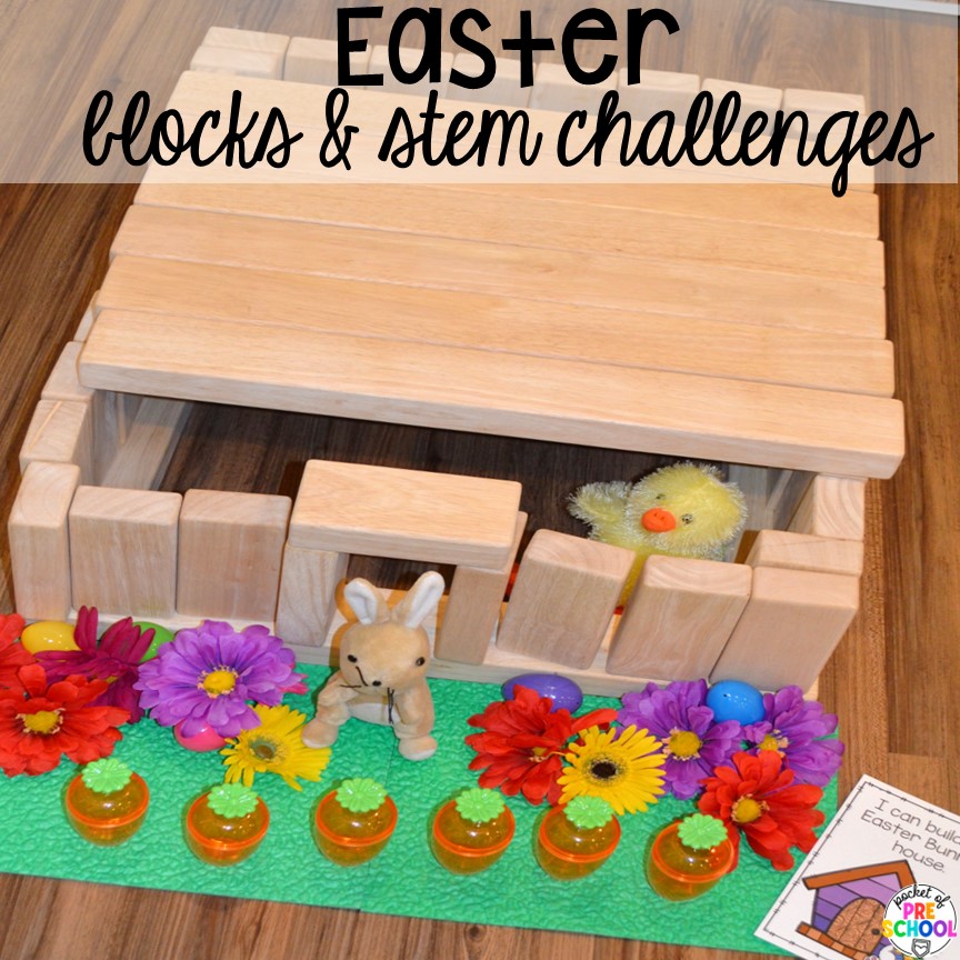 Easter Blocks & STEM Challenges! Perfect for an Easter or spring theme in a preschool, pre-k, or kindergarten classroom.