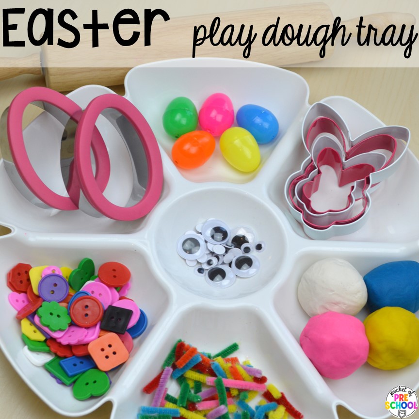 Easter Play Dough Tray! Easter-themed activities and centers preschool, pre-k, and kindergarten students will love.