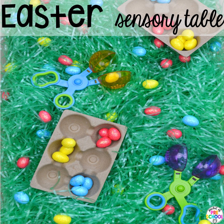 Easter Sensory Table! Easter-themed activities and centers preschool, pre-k, and kindergarten students will love.