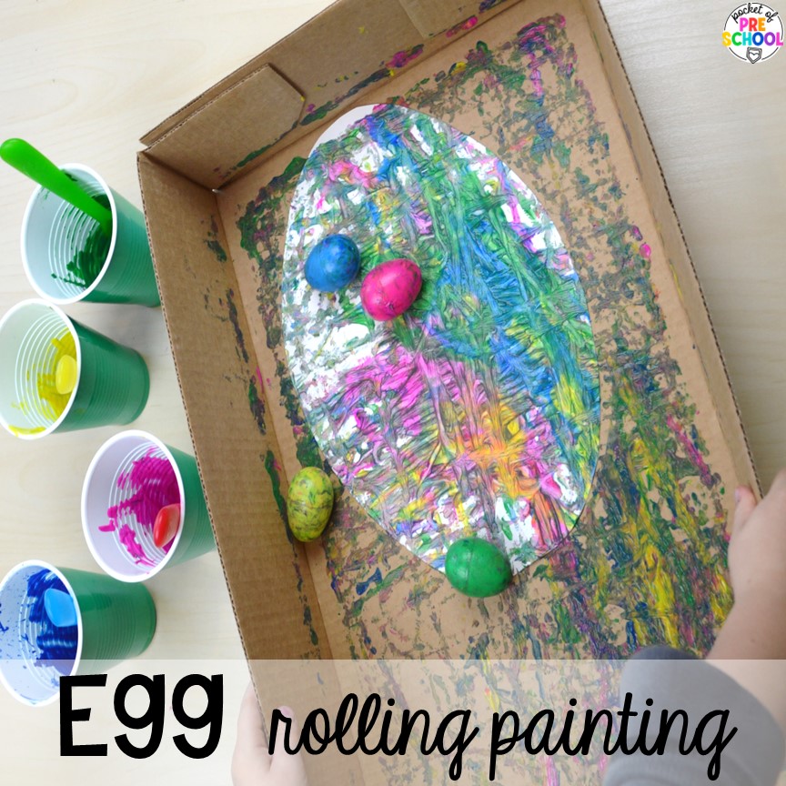 Egg Rolling Painting! Perfect for an Easter or spring theme in a preschool, pre-k, or kindergarten classroom.