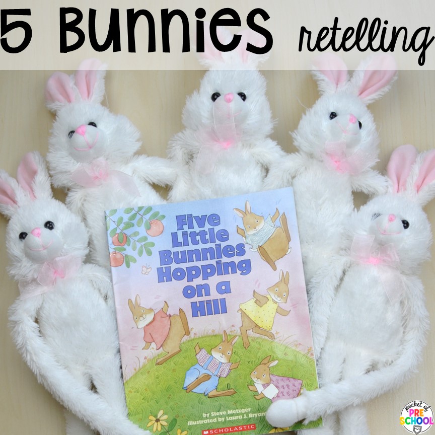 5 Bunnies Retelling Book Activity! Perfect for an Easter or spring theme in a preschool, pre-k, or kindergarten classroom.