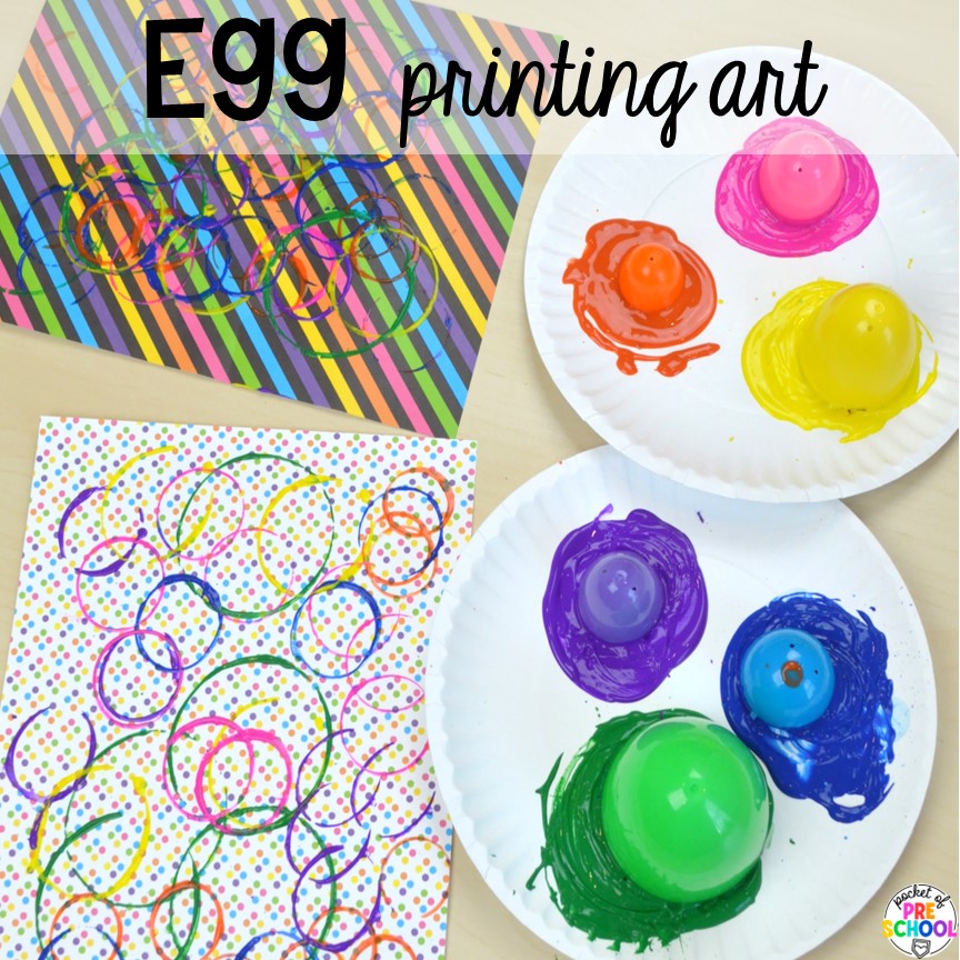 Egg Printing Art! Perfect for an Easter or spring theme in a preschool, pre-k, or kindergarten classroom.