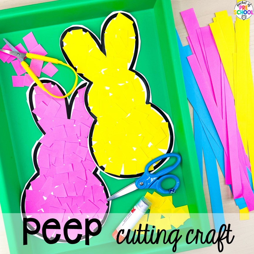 Peep Cutting Craft! Easter-themed activities and centers preschool, pre-k, and kindergarten students will love.