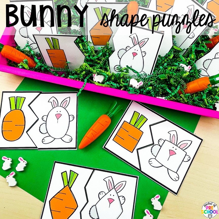 Bunny Shape Puzzles! Perfect for an Easter or spring theme in a preschool, pre-k, or kindergarten classroom.