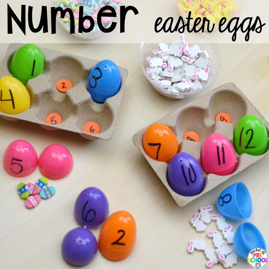 Number Easter Eggs! Easter-themed activities and centers preschool, pre-k, and kindergarten students will love.