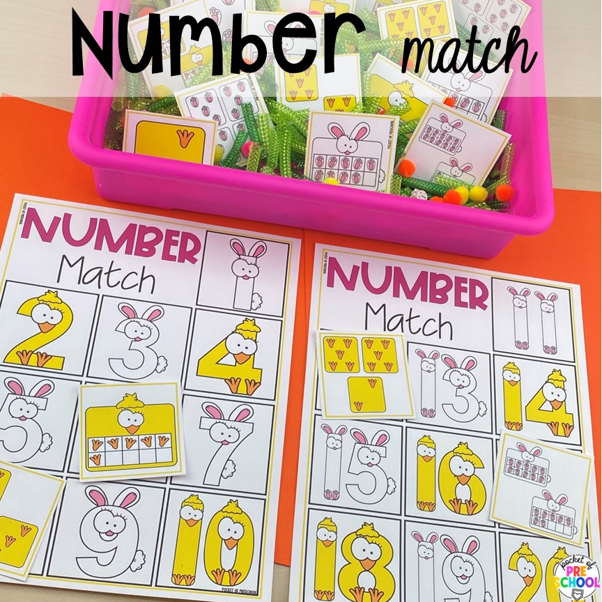 Spring Number Match! Perfect for an Easter or spring theme in a preschool, pre-k, or kindergarten classroom.