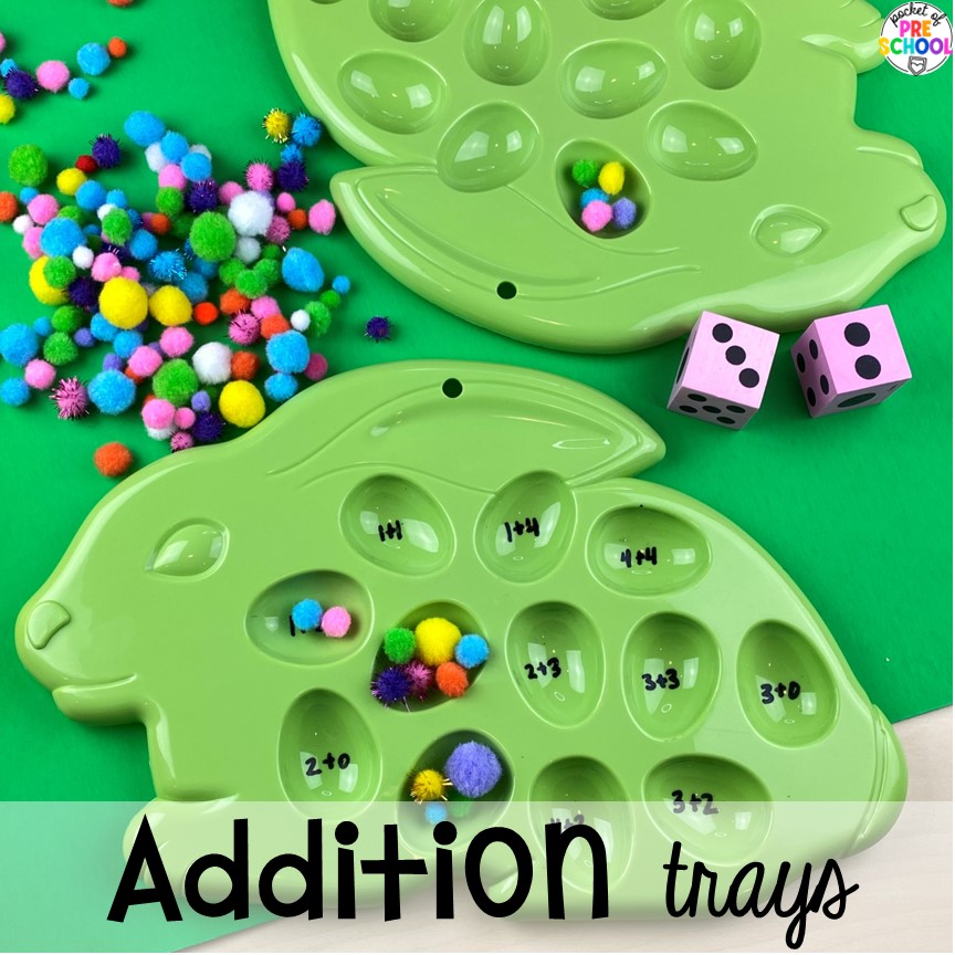 Easter Addition Trays! Easter-themed activities and centers preschool, pre-k, and kindergarten students will love.