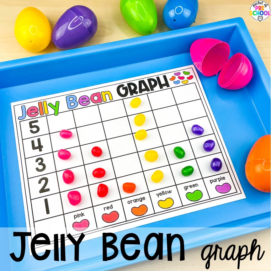 Jelly Bean Graph! Easter-themed activities and centers preschool, pre-k, and kindergarten students will love.