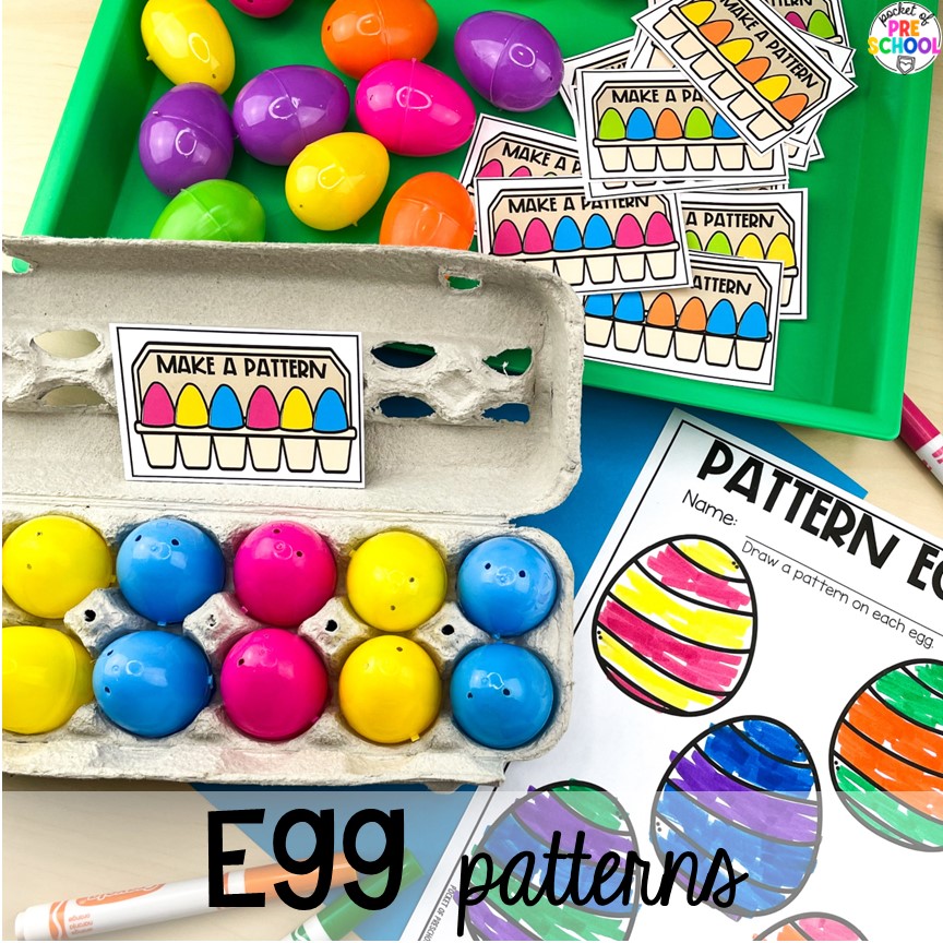 Egg Patterns! Easter-themed activities and centers preschool, pre-k, and kindergarten students will love.