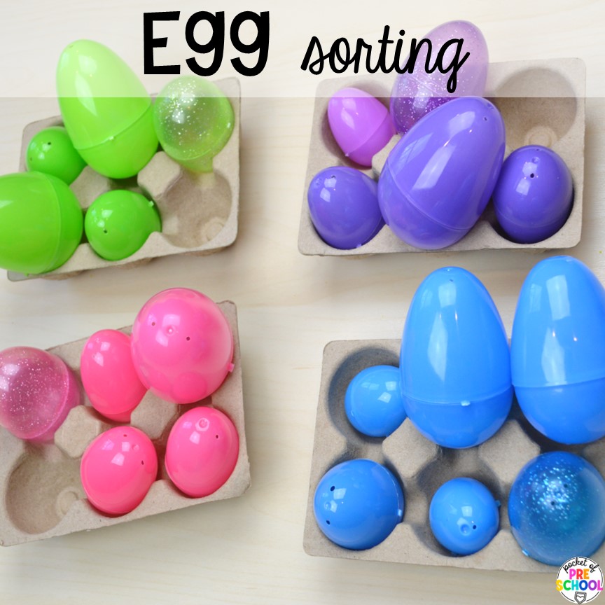 Egg Sorting! Perfect for an Easter or spring theme in a preschool, pre-k, or kindergarten classroom.