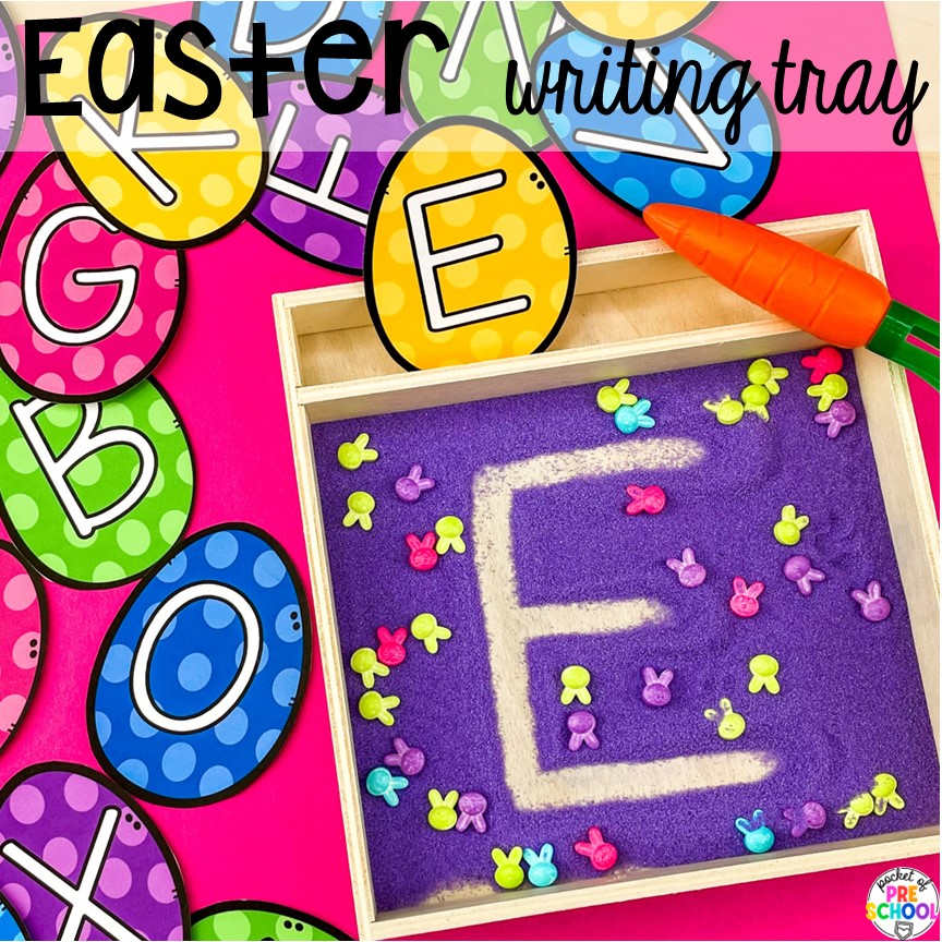 Easter Writing Tray! Easter-themed activities and centers preschool, pre-k, and kindergarten students will love.