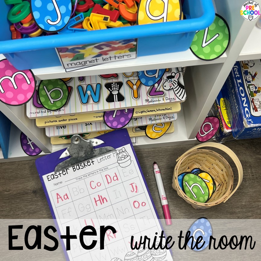 Easter Write the Room! Easter-themed activities and centers preschool, pre-k, and kindergarten students will love.