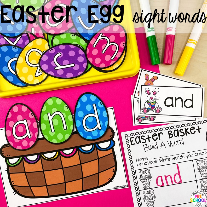 Easter Egg Sight Words! Perfect for an Easter or spring theme in a preschool, pre-k, or kindergarten classroom.