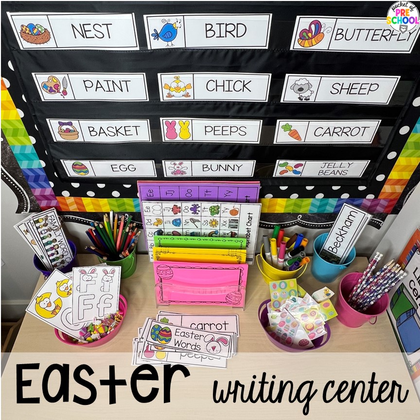 Easter writing center! Get preschool, pre-k, and kindergarten students writing with this fun Easter-themed writing center.