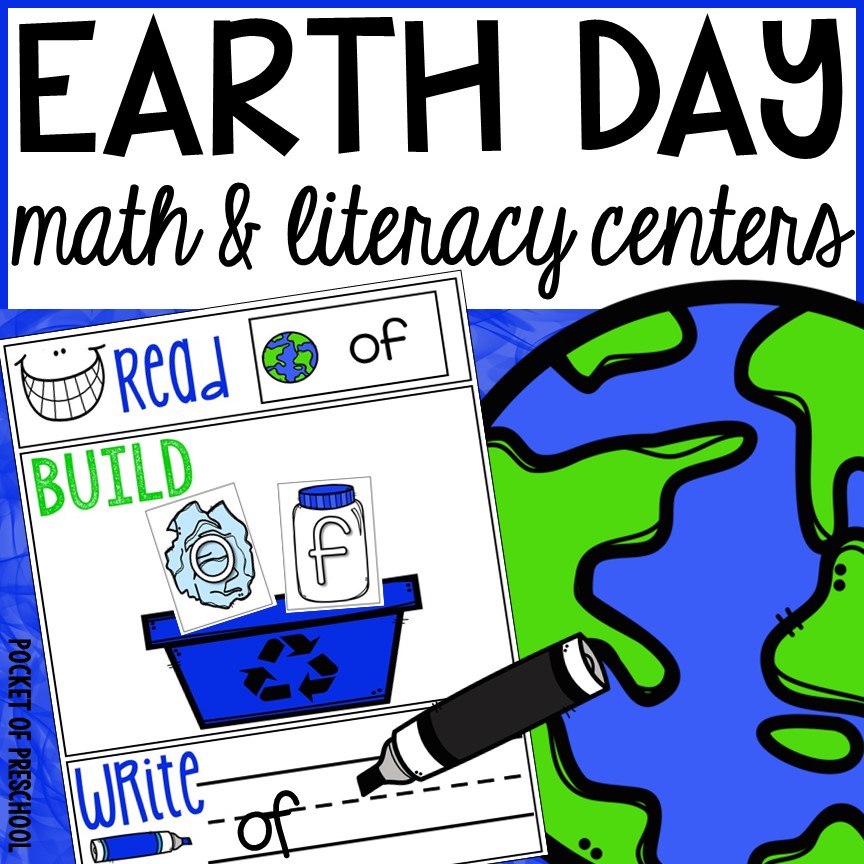 Earth Day Math & Literacy Centers for preschool, pre-k, and kindergarten students.