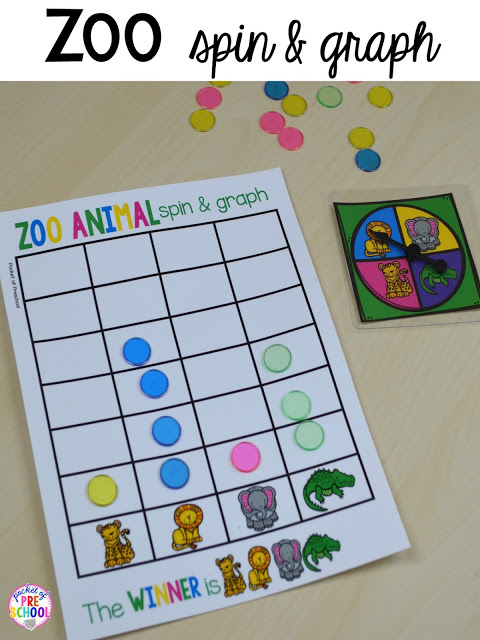 Zoo animal spin & graph for a zoo theme. Desert art FREEBIE. Prefect for preschool, pre-k, and kindergarten.