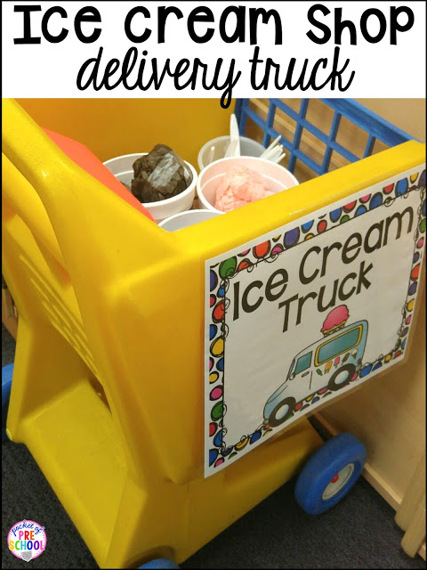 Ice Cream Shop Dramatic Play! How to set it up and embed learning opportunities. Perfect for preschool, pre-k, and kindergarten classrooms.
