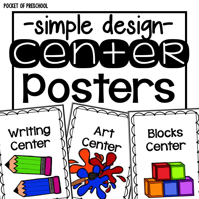 Simple Design center posters and station posters for preschool, pre-k, and kindergarten classrooms. #centertime #preschool #prek