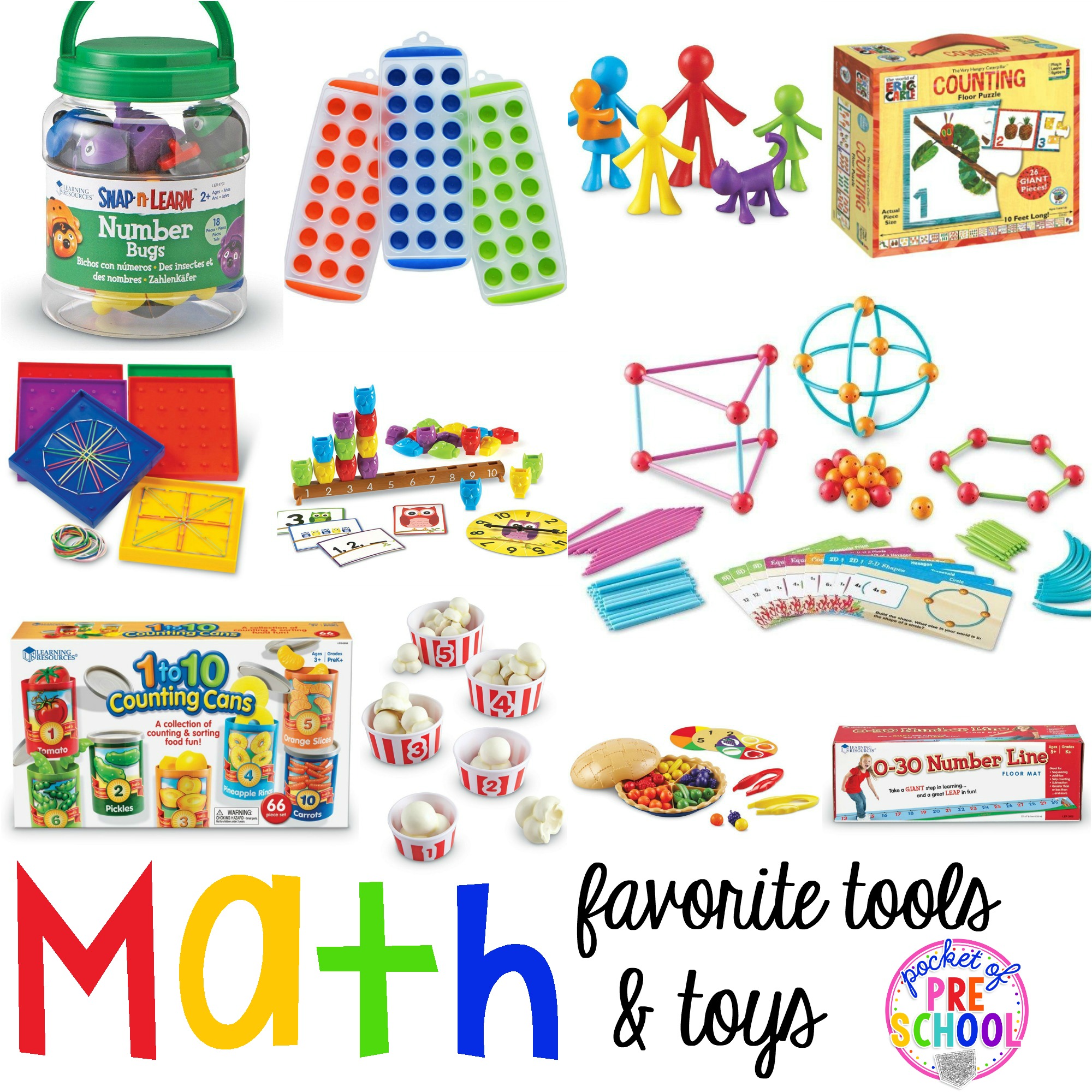 Favorite Math Toys and Tools for little learners (preschool, pre-k, and kindergarten)! Great for the classroom or home.