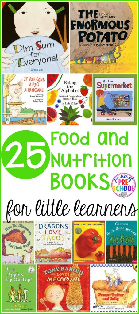 25 Food and Nutrition books perfect for preschool, pre-k, and kindergarten. Use these books for a grocery store theme, nutrition theme, healthy theme, or with your picky eaters.