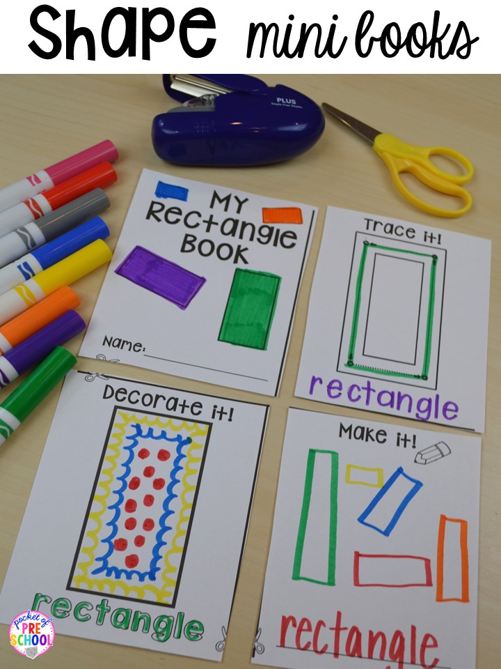 Shape mini book! Plus 2D Shapes activities for preschool, pre-k, and kindergarten. Shape mats (legos, geoboards, etc), play dough mats, posters, sorting mats, worksheets, & MORE.